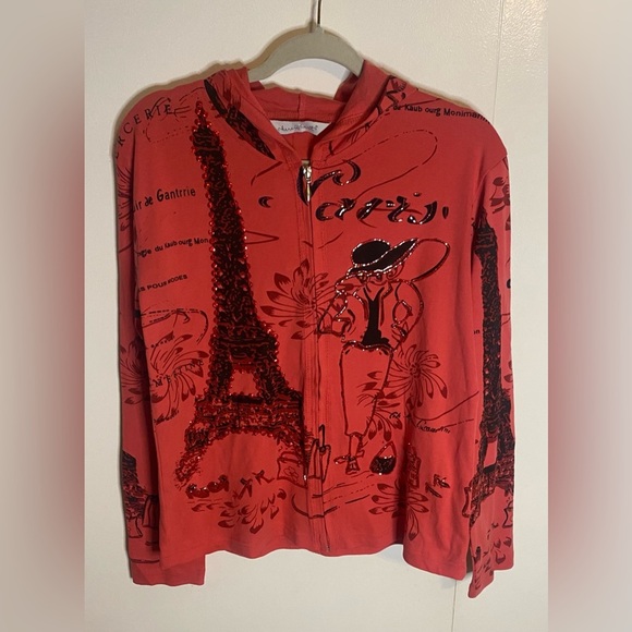NWT keren hart zip front red Paris Y2K hoodie size large - Picture 1 of 6